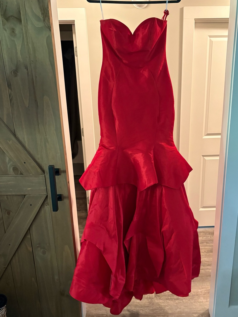 Red Strapless Ruffled Mermaid Dress
